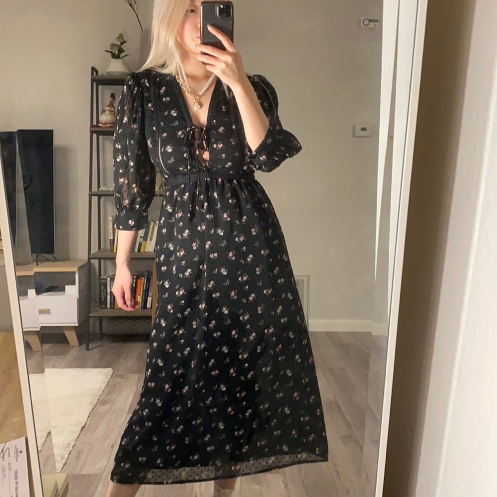 Top shop floral print hippie dress lace up front